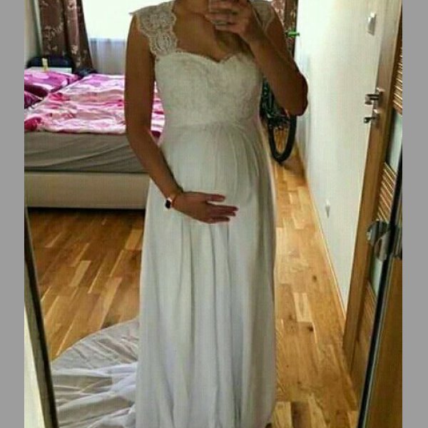 Nové bílé těhotenské svatební šaty s-m