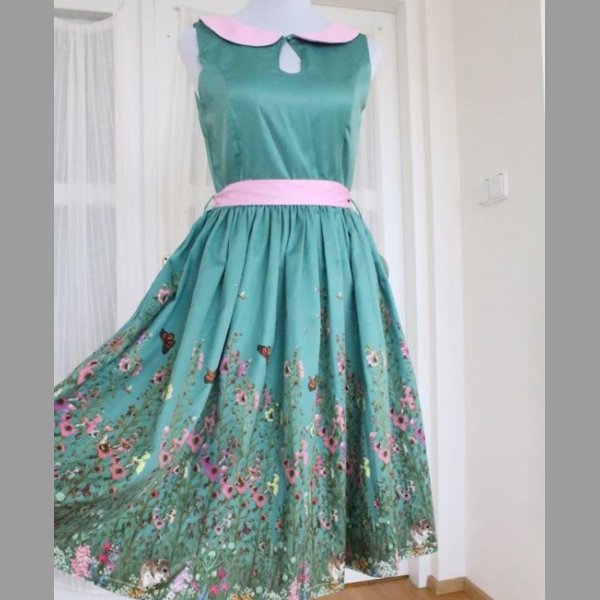 Nové šaty Lindy Bop M 38 louka retro růžové tyrkysové