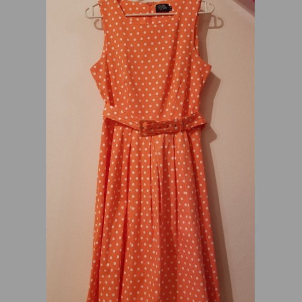 Retro oranžové šaty Dolly&Dotty s puntíky, vel. 40
