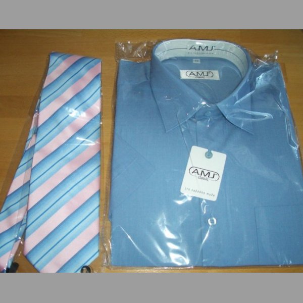 Pánská košile s krátkým ruk.+ kravata zn.AMJ, vel.42 - NOVÉ