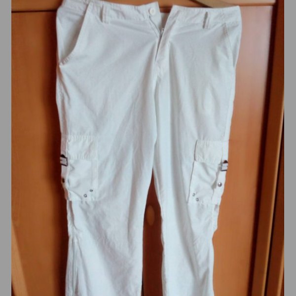 Dámské bílé plátěné kalhoty, vel. L