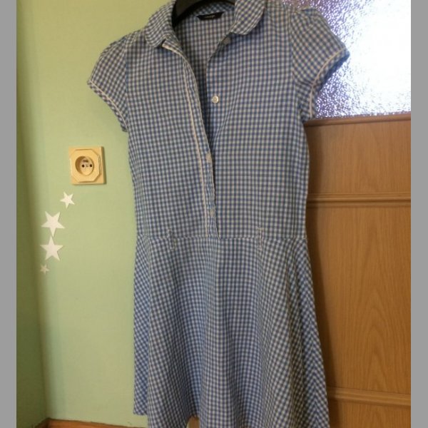 Dívčí šaty krátké kostkované modro-bílé 140-146 cm 10-11 let
