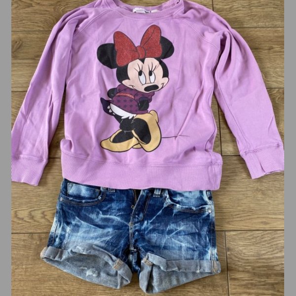 Divci set mikina Minnie a riflove kratasy