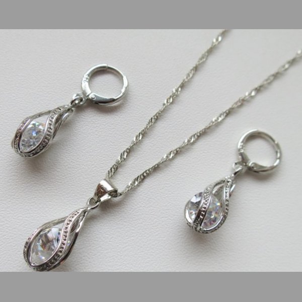 Stříbrný náhrdelník a náušnice 925 se zirkony - kapky